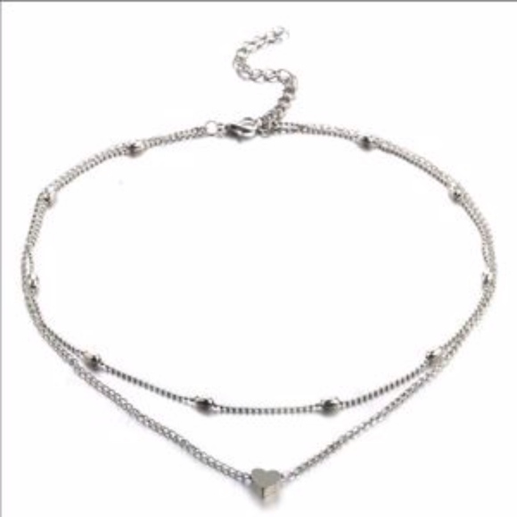 Silver Heart Dotted Choker Necklace - Picture 2 of 4